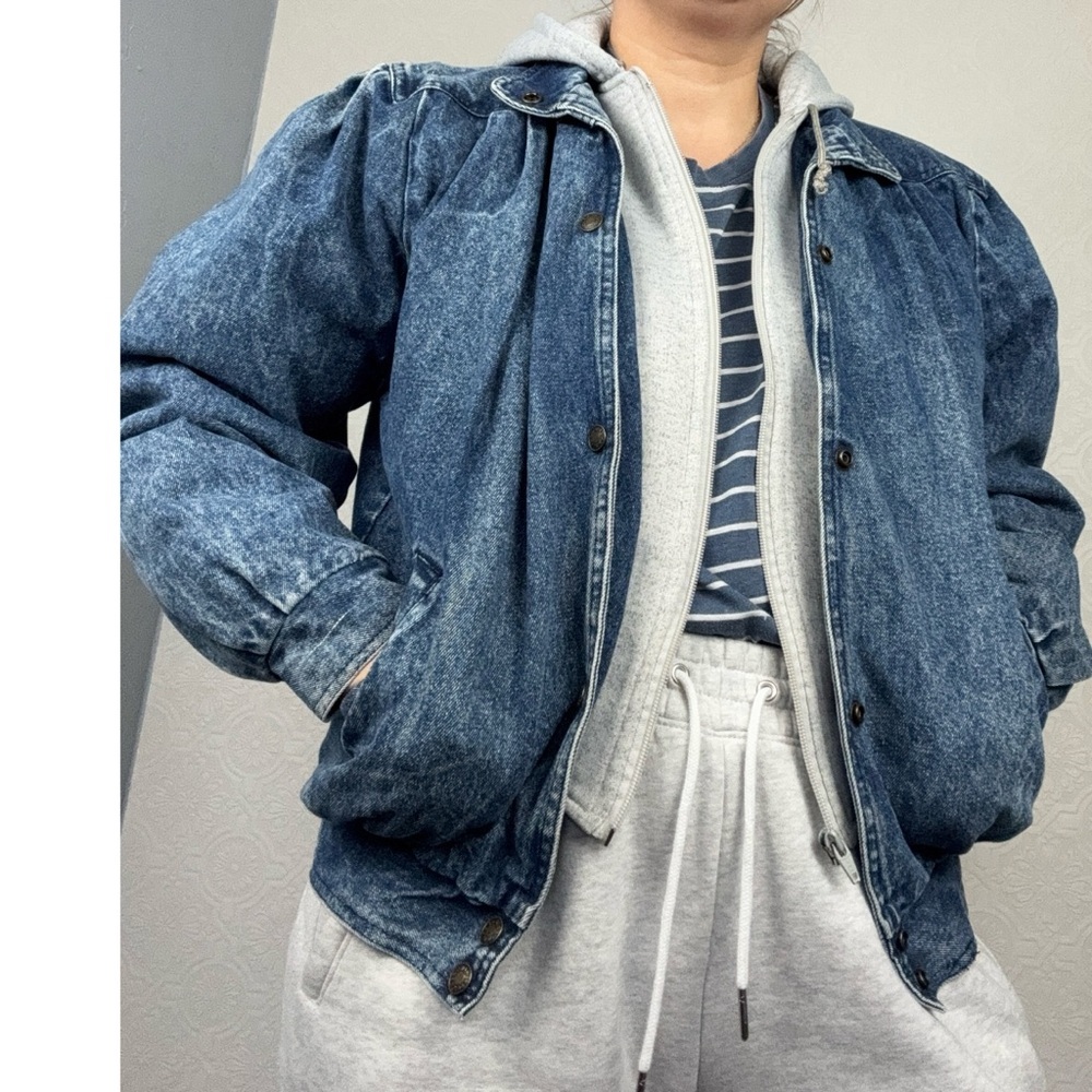 Vintage Retro Sergio Valente Denim Coat‎ Double Layer 100% Cotton Jean Puffer - Picture 3 of 12